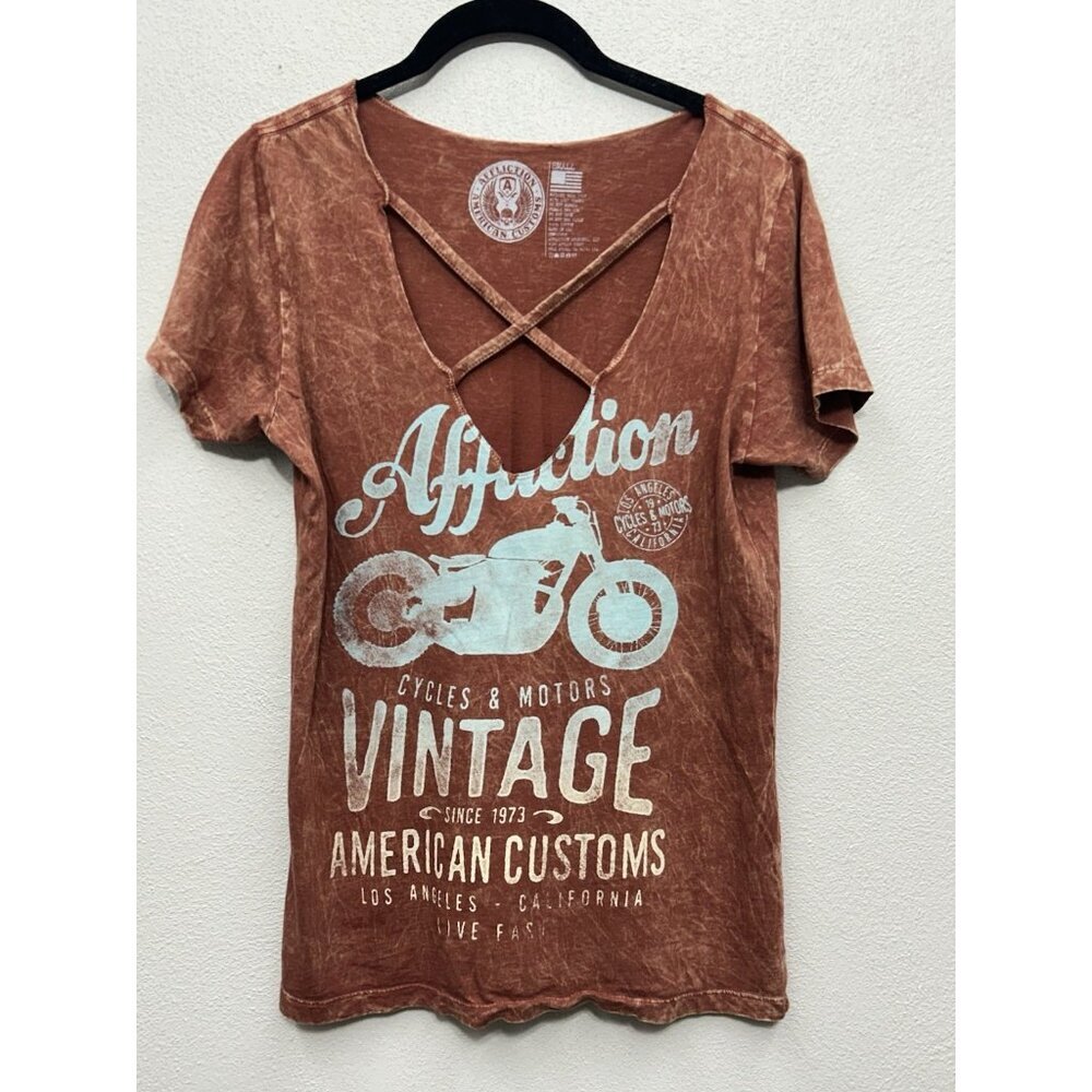 Affliction American Custom Top Womens Small Rust Biker Motorcycle Grunge Y2K